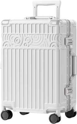 Четырехколесный чемодан без резьбы 20 дюймовый чемодан с PC+ABS TSA Lock 4 Metal Corner Белый