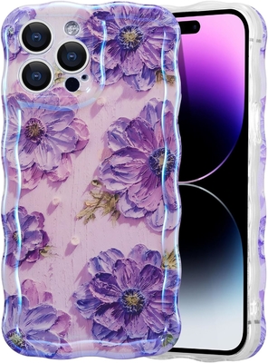 iPhone 12 Pro Max, красочный ретро-масляный печатный лазерный глянцевый рисунок милый кудрявый волнистый край изысканный чехол для телефона