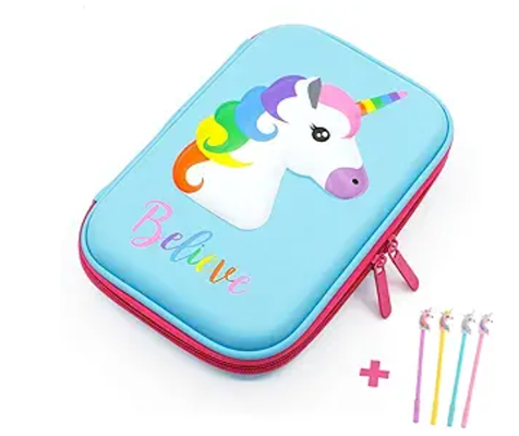 3D Cute EVA Unicorn Pen Pouch Stationery Box Anti-Shock Large Capacity Multi-Compartment for School with 4 unicorn pens ;EVA shell cushions supplies 3D Cute EVA Unicorn Pen Pouch Paper Bag Box Anti-Shock Большой емкости многокомплекс для школы с 4 ручками для единорогов