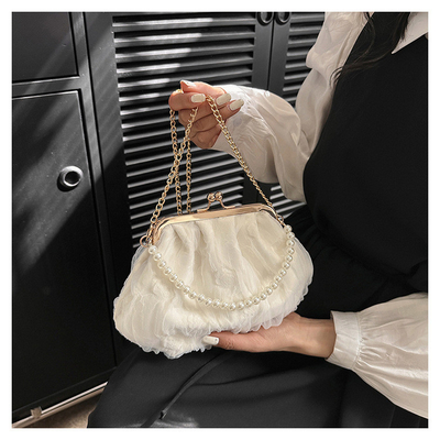 2024 NEW RETRO FAIRY Solid COLOR SMALL BAG Белая ручная сумка Женская жемчужная сумка