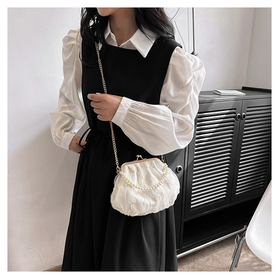 2024 NEW RETRO FAIRY Solid COLOR SMALL BAG Белая ручная сумка Женская жемчужная сумка