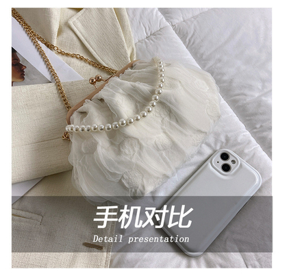2024 NEW RETRO FAIRY Solid COLOR SMALL BAG Белая ручная сумка Женская жемчужная сумка