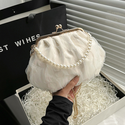 2024 NEW RETRO FAIRY Solid COLOR SMALL BAG Белая ручная сумка Женская жемчужная сумка