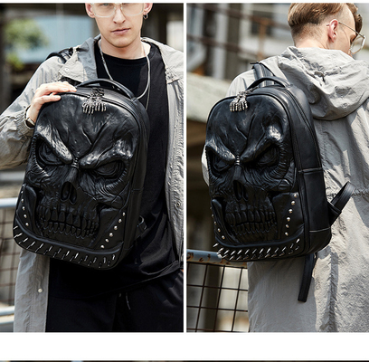 3D PU LEATHER SKULL RUCKPACK - RUCKPACKS STEAM PUNK RIVET PERSONALITY Путешественный рюкзак Колледж / средняя школа рюкзаки Книжная сумка