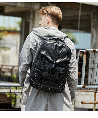3D PU LEATHER SKULL RUCKPACK - RUCKPACKS STEAM PUNK RIVET PERSONALITY Путешественный рюкзак Колледж / средняя школа рюкзаки Книжная сумка