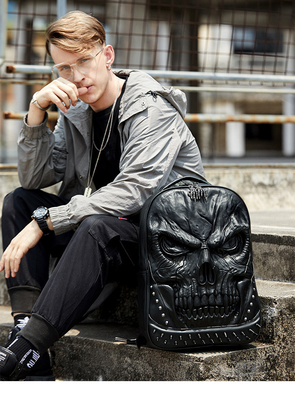 3D PU LEATHER SKULL RUCKPACK - RUCKPACKS STEAM PUNK RIVET PERSONALITY Путешественный рюкзак Колледж / средняя школа рюкзаки Книжная сумка
