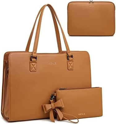 KEYLI 4PC SETS LAPTOP BAG FOR WOMEN Крупный кожаный ноутбук коробка с USB-портом для зарядки компьютер плечевая сумка