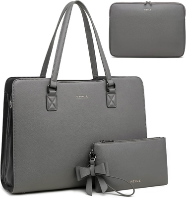 KEYLI 4PC SETS LAPTOP BAG FOR WOMEN Крупный кожаный ноутбук коробка с USB-портом для зарядки компьютер плечевая сумка