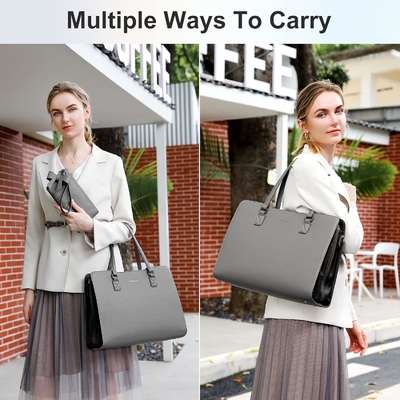 KEYLI 4PC SETS LAPTOP BAG FOR WOMEN Крупный кожаный ноутбук коробка с USB-портом для зарядки компьютер плечевая сумка