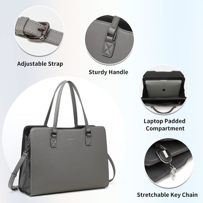 KEYLI 4PC SETS LAPTOP BAG FOR WOMEN Крупный кожаный ноутбук коробка с USB-портом для зарядки компьютер плечевая сумка