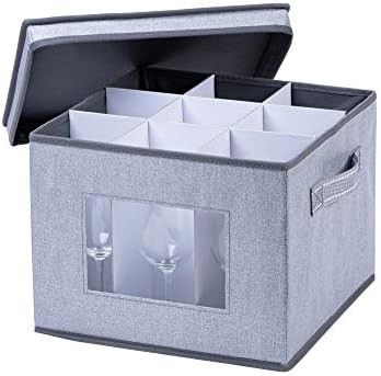 VENO 2 Pack Wine Glass Storage Box с крышкой и ручками, стеклянные изделия, Китайский организатор, отлично подходит для перемещения, транспорта.