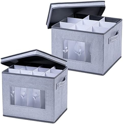 VENO 2 Pack Wine Glass Storage Box с крышкой и ручками, стеклянные изделия, Китайский организатор, отлично подходит для перемещения, транспорта.