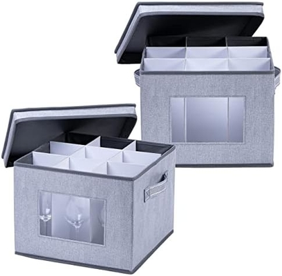 VENO 2 Pack Wine Glass Storage Box с крышкой и ручками, стеклянные изделия, Китайский организатор, отлично подходит для перемещения, транспорта.