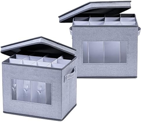 VENO 2 Pack Wine Glass Storage Box с крышкой и ручками, стеклянные изделия, Китайский организатор, отлично подходит для перемещения, транспорта.