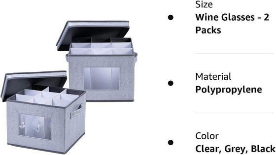 VENO 2 Pack Wine Glass Storage Box с крышкой и ручками, стеклянные изделия, Китайский организатор, отлично подходит для перемещения, транспорта.