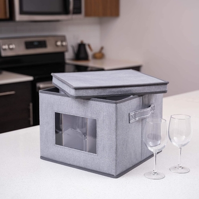 VENO 2 Pack Wine Glass Storage Box с крышкой и ручками, стеклянные изделия, Китайский организатор, отлично подходит для перемещения, транспорта.