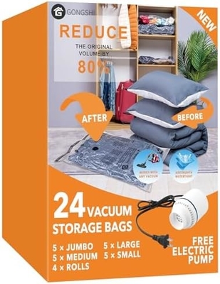 12 пакетов вакуумных пакетов для хранения (3 X JUMBO, 3 X LARGE, 3 X MEDIUM, 3 X SMALL)