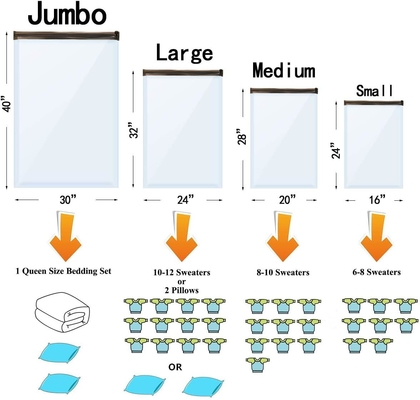 12 пакетов вакуумных пакетов для хранения (3 X JUMBO, 3 X LARGE, 3 X MEDIUM, 3 X SMALL)