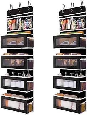 JARLINK 2 Pack 5 полки над дверью висящий организатор, складной стенной монтаж 4 большой карман большой вместимости хранилище с ПВХ