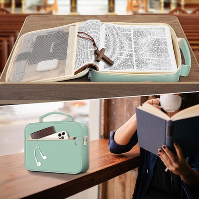 FINPAC Большая крышка Библии с ремнем на плече, книжная коробка для церковного багажа, защитная Библия с ручкой, слоты и молниеносный цип