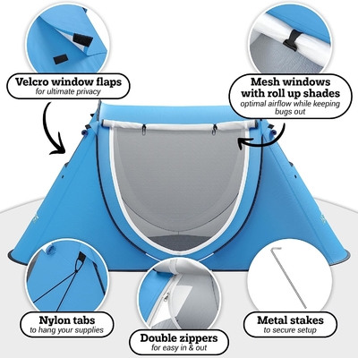 Abco Pop Up Tent для 2-х человек - портативная хижина с 2-мя дверями, водостойкая и ультрафиолетовая защита, сумка для ношения - Sky Blue