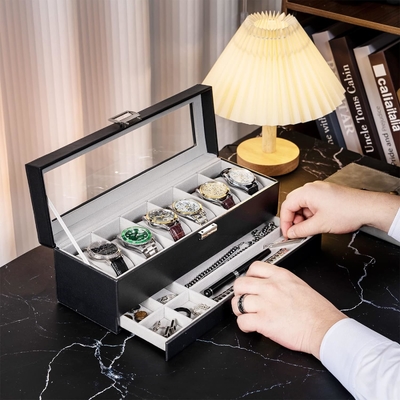ProCase Watch Box Organizer для мужчин, 6 слотов Часы дисплейный чехол с ящиком, День отца подарок мужские часы держатель часов