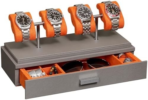 ROTHWELL Luxury Watch Display Case for 4 Watches Кожаная коробка для часов с акриловым покрытием и съемным слайдом в подушках