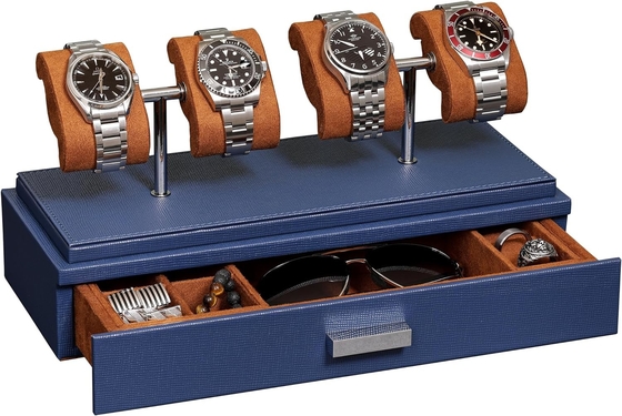 ROTHWELL Luxury Watch Display Case for 4 Watches Кожаная коробка для часов с акриловым покрытием и съемным слайдом в подушках
