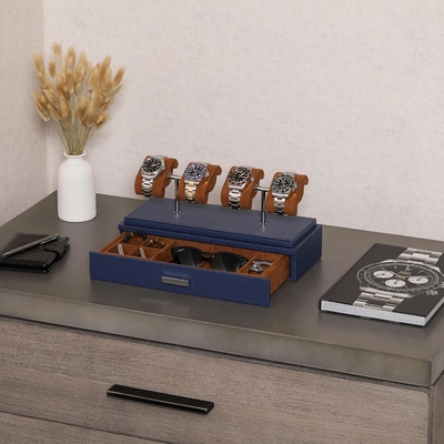 ROTHWELL Luxury Watch Display Case for 4 Watches Кожаная коробка для часов с акриловым покрытием и съемным слайдом в подушках