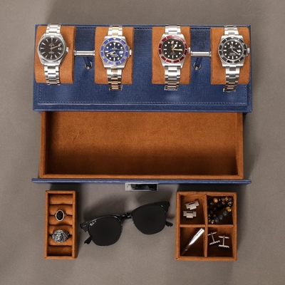 ROTHWELL Luxury Watch Display Case for 4 Watches Кожаная коробка для часов с акриловым покрытием и съемным слайдом в подушках