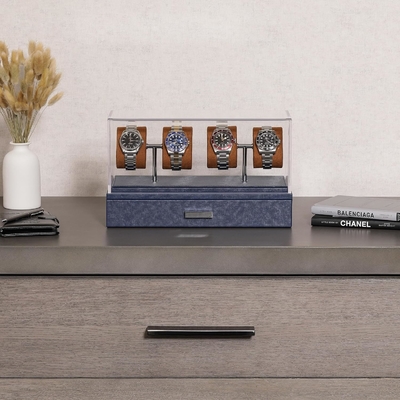ROTHWELL Luxury Watch Display Case for 4 Watches Кожаная коробка для часов с акриловым покрытием и съемным слайдом в подушках