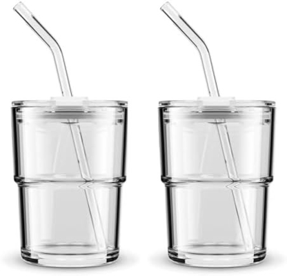 13 унций / 400 мл стакан с водой, чашки со соломой и крышкой запечатанные Нести на кофе, ледяной чай, толстые стенки изоляции стекла
