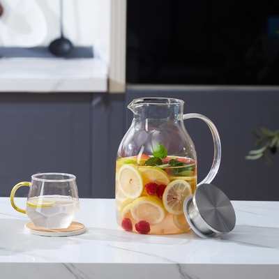 Карафу стеклянный горшок с крышкой, 68oz теплоустойчивый водный бокал для горячей/холодной воды, ледяного чая и соков напиток Clear