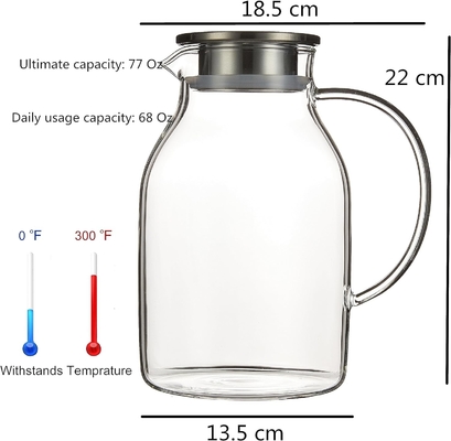 Карафу стеклянный горшок с крышкой, 68oz теплоустойчивый водный бокал для горячей/холодной воды, ледяного чая и соков напиток Clear
