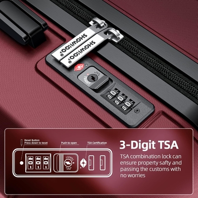 Набор багажа расширяемый ПК+АБС прочный чемодан двойные колеса TSA Lock 3 шт. Красное вино