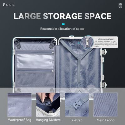 Четырехколесный чемодан без резьбы 20 дюймовый чемодан с PC+ABS TSA Lock 4 Metal Corner Белый