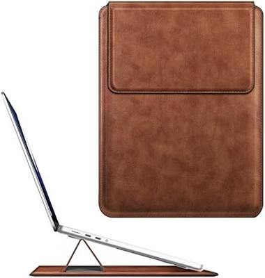Чехло для ноутбука MacBook Air 13.6M3 M2 A3113 A2681/MacBook Pro 14 A2992-PU Кожаная тонкая крышка для сумки с функцией стойки, коричневый