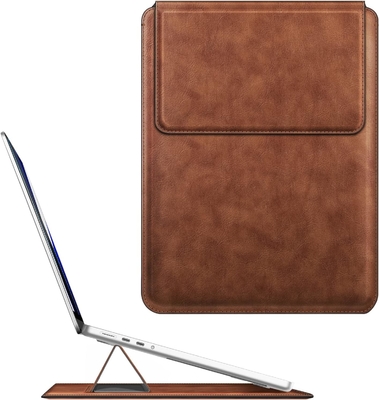 Чехло для ноутбука MacBook Air 13.6M3 M2 A3113 A2681/MacBook Pro 14 A2992-PU Кожаная тонкая крышка для сумки с функцией стойки, коричневый