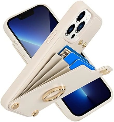 Карточники с iPhone 13 Pro Max, 360° вращающийся кольцевой держатель, кожаный картонный корпус, RFID-упорная крышка,