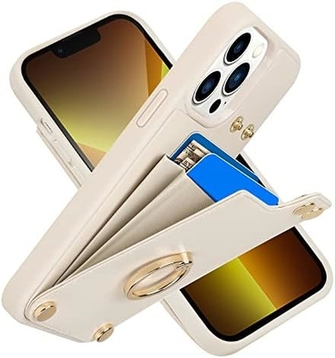 Карточники с iPhone 13 Pro Max, 360° вращающийся кольцевой держатель, кожаный картонный корпус, RFID-упорная крышка,