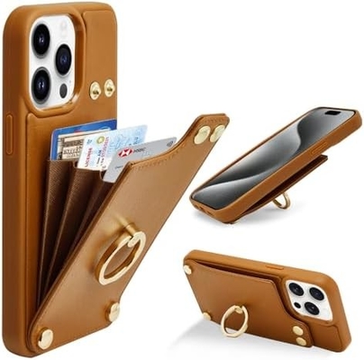 Карточники с iPhone 13 Pro Max, 360° вращающийся кольцевой держатель, кожаный картонный корпус, RFID-упорная крышка,