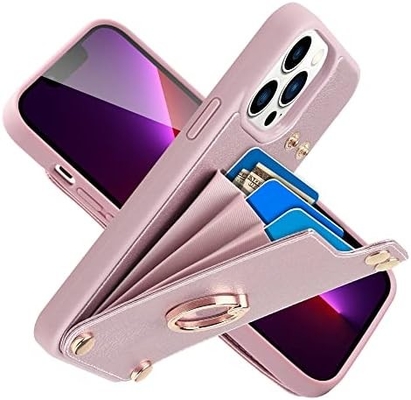 Карточники с iPhone 13 Pro Max, 360° вращающийся кольцевой держатель, кожаный картонный корпус, RFID-упорная крышка,