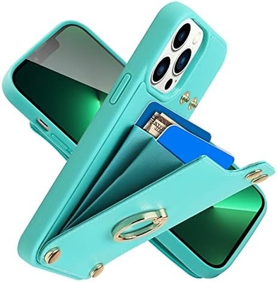 Карточники с iPhone 13 Pro Max, 360° вращающийся кольцевой держатель, кожаный картонный корпус, RFID-упорная крышка,