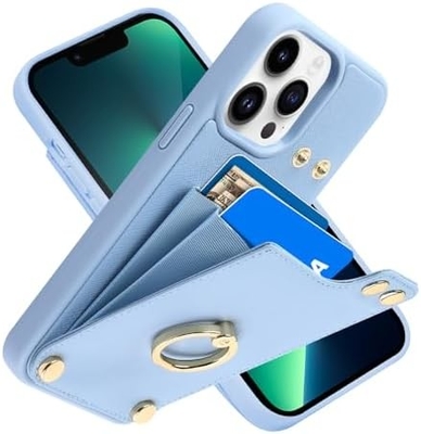 Карточники с iPhone 13 Pro Max, 360° вращающийся кольцевой держатель, кожаный картонный корпус, RFID-упорная крышка,