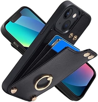 Карточники с iPhone 13 Pro Max, 360° вращающийся кольцевой держатель, кожаный картонный корпус, RFID-упорная крышка,