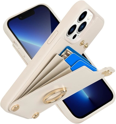 Карточники с iPhone 13 Pro Max, 360° вращающийся кольцевой держатель, кожаный картонный корпус, RFID-упорная крышка,