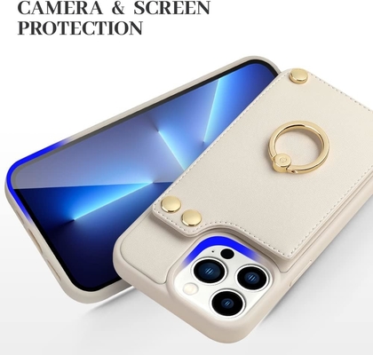 Карточники с iPhone 13 Pro Max, 360° вращающийся кольцевой держатель, кожаный картонный корпус, RFID-упорная крышка,