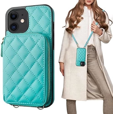 iPhone 12/12 Pro кроссбоди сумка, RFID защищенный PU кожаный ремень брекет с карточным слотом Разделенная сумка запястье ремень шнур