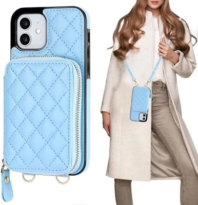 iPhone 12/12 Pro кроссбоди сумка, RFID защищенный PU кожаный ремень брекет с карточным слотом Разделенная сумка запястье ремень шнур