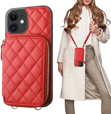 iPhone 12/12 Pro кроссбоди сумка, RFID защищенный PU кожаный ремень брекет с карточным слотом Разделенная сумка запястье ремень шнур
